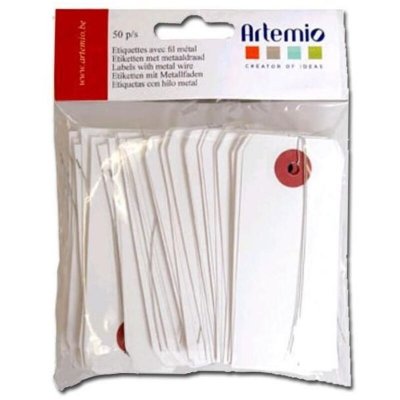 ARTEMIO  11006410 50 &eacute;tiquettes Blanches avec Fil m&eacute;tallique