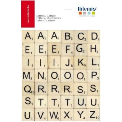 ARTEMIO  Assortiment de 42 lettres en bois Scrabble