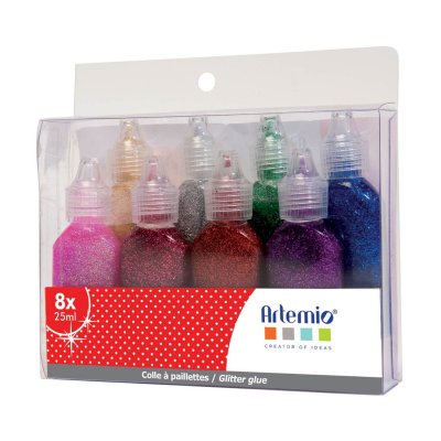 ARTEMIO  Kit Colles Paillettes, 15 x 14 x 5 cm - 8 tubes de 25 ml