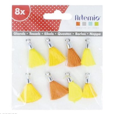 ARTEMIO  Set de8 Pompons Tassels, Autre, Jaune, 12,5 x 1 x 12,5 cm 13001037