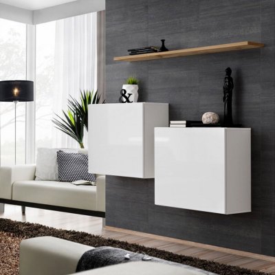 ASM Commode - Switch SB I - 2 Vitrines Carr&eacute;es - 1 &eacute;tag&egrave;re - Bois Et Blanc - Mod&egrave;le 2