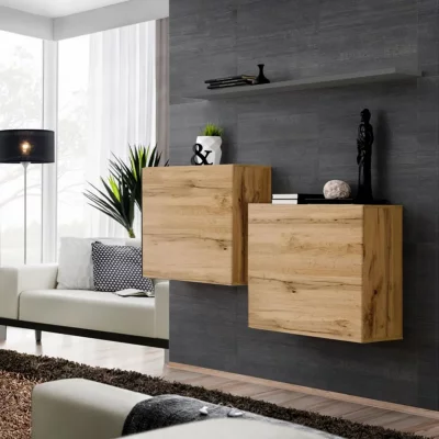 ASM Commode - Switch SB I - 2 Vitrines Carr&eacute;es - 1 &eacute;tag&egrave;re - Bois Et Graphite - Mod&egrave;le 1