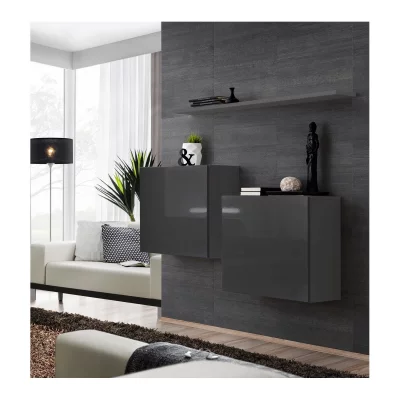 ASM Commode - Switch SB I - 2 Vitrines Carr&eacute;es - 1 &eacute;tag&egrave;re - Graphite