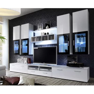 PARIS PRIX ASM Ensemble Meuble TV Mural - Lyra - 300 Cm X 190 Cm X 45 Cm - Blanc