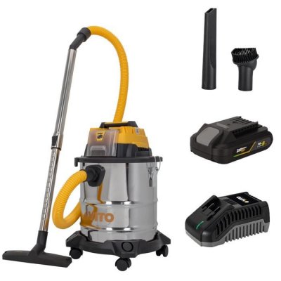 VITO Aspirateur Eau et poussi&egrave;res 20 L 180W + Batterie lithium 2 AH + Chargeur 20 V 
