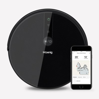 HKOENIG Aspirateur Robot De 0,35l Avec Fonction Wifi Et Contr&ocirc;le &Agrave; Distance Noir 
