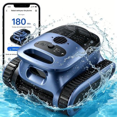 SEAUTO Aspirateur robot de piscine sans fil 180Min & 200m&sup2; d'Autonomie