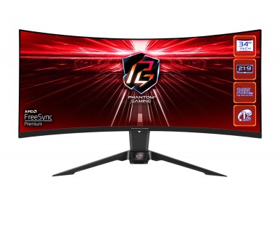 ASROCK  Pg34wq15r2b 34&acute;&acute; Qhd Ips Led 165hz Curved Gaming Monitor Rouge