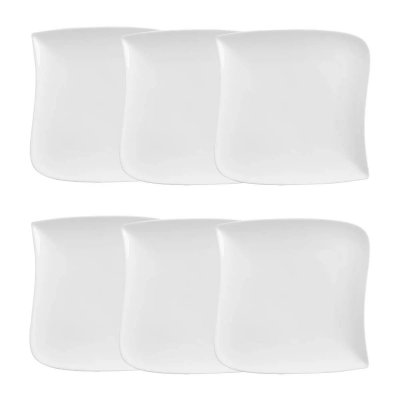 SECRET DE GOURMET Assiette &agrave; dessert carr&eacute;e design vague - 21 cm x 21 cm - Porcelaine Blanc