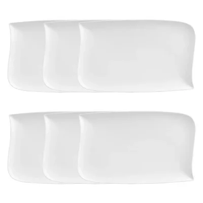 SECRET DE GOURMET Assiette plate rectangulaire design vague - 33 cm x 20 cm - Porcelaine Blanc