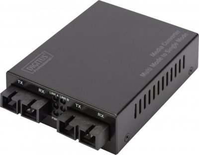 DIGITUS Assmann multi/singlemode mediaconverter gigabit wavel: 850nm 1310nm 20km noir