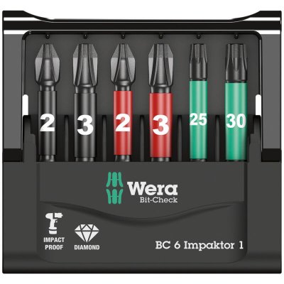WERA Assortiment d'embouts Mini-Check Impaktor, 6 pi&egrave;ces, PH/PZ/TORX&reg;