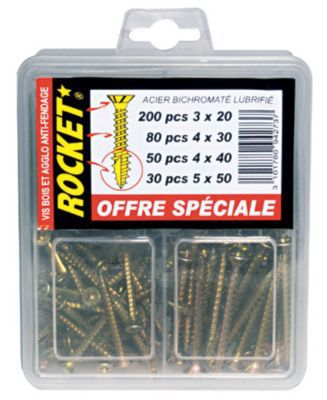 ROCKET Assortiment de 360 vis acier bichromat&eacute; lubrifi&eacute; 