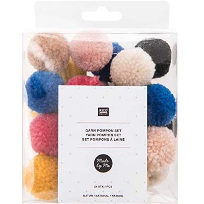 RICO DESIGN Assortiment de pompons ronds - Multicolore naturel - 3 cm - 24 pcs