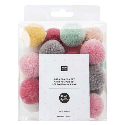 RICO DESIGN Assortiment de pompons ronds - Pastel - 3 cm - 24 pcs