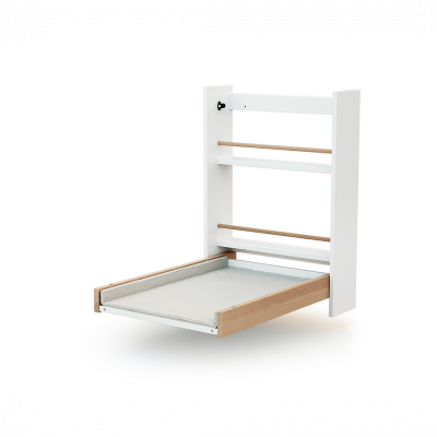 AT4  - Table &agrave; langer murale + matelas ESSENTIEL - Blanc et H&ecirc;tre Verni