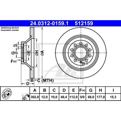 ATE  Disque de frein AUDI 24.0312-0159.1 Disques de frein,Disque