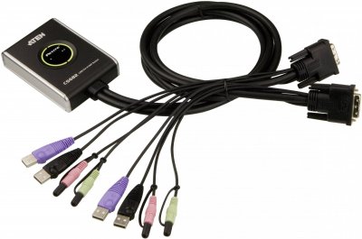 ATEN  CS682 switch KVM 2 ports DVI/USB/Audio C&acirc;bles int&eacute;gr&eacute;s