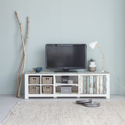 BERAH GETAH ATLANTIC Meuble TV en pin recycl&eacute; massif 180 cm