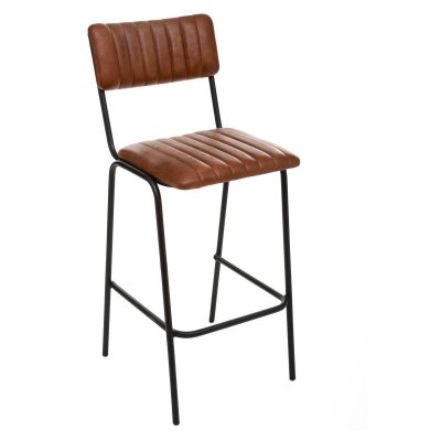 Atmosphera - belle chaise tabouret de bar en cuir marron cognac dario