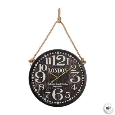 Atmosphera Horloge noire &agrave; suspendre, m&eacute;tal D52 cm  - Gris