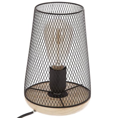 ATMOSPHERA  - Lampe &agrave; poser en fer et bois - H. 23 cm - Noir