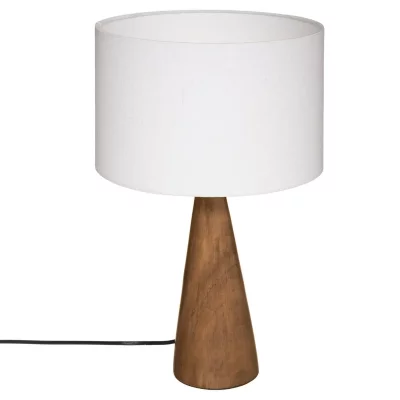ATMOSPHERA  - Lampe &agrave; poser Pied en Bois et Abat-jour Blanc H 46 cm