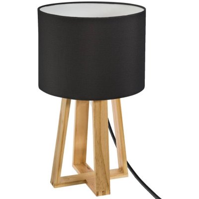 ATMOSPHERA  - Lampe &agrave; Poser Pied en Bois et Abat-jour Noir H 34,5 cm