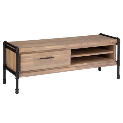 ATMOSPHERA  - Meuble TV industriel m&eacute;tal et bois Siam - L. 130 x H. 45 cm - Marron bois - Siam