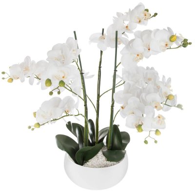 ATMOSPHERA  Orchid&eacute;e artificielle, pot c&eacute;ramique blanc H65 cm  - Blanc