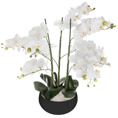 ATMOSPHERA  Orchid&eacute;e artificielle, pot c&eacute;ramique noir H65 cm  - Blanc