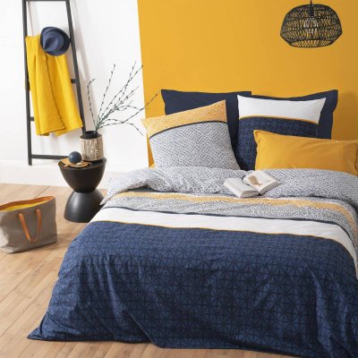 ATMOSPHERA CREATEUR D INTERIEUR Atmosphera Parure de lit en Coton - Rayures - 260 x 240 cm - Bleu