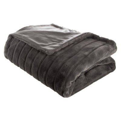 ATMOSPHERA  Plaid ""Manoir"" fausse fourrure, gris fonc&eacute; 180x230 cm  - Gris