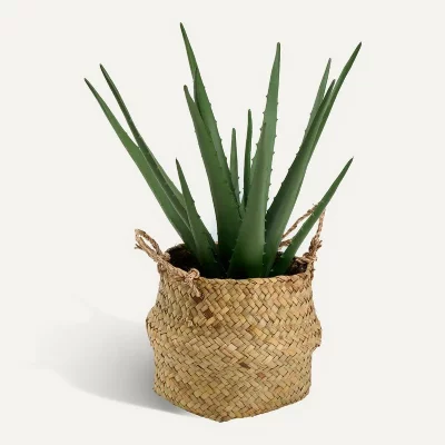 Atmosphera - Plante Artificielle Aloe Vera dans Pot en Roseau H 37 cm