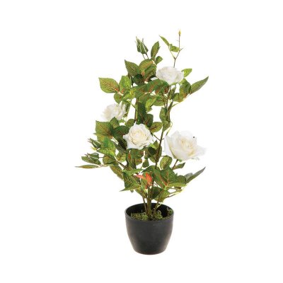 Atmosphera - Plante artificielle Rosier en pot H 50 cm - Blanc