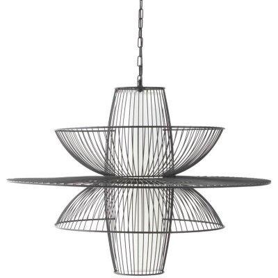 ATMOSPHERA  Suspension filaire ""Aisai pouces noire, m&eacute;tal D77 cm