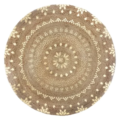 ATMOSPHERA  - Tapis en jute &agrave; motifs - D. 115 cm - Beige et Dor&eacute; 