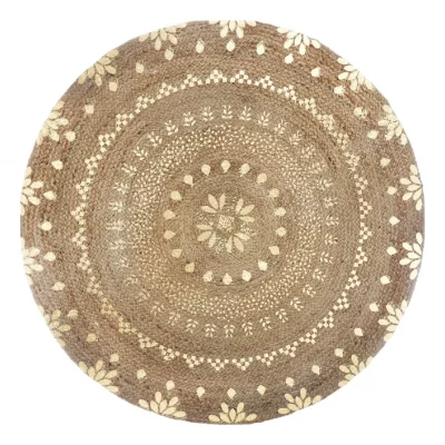 ATMOSPHERA  - Tapis en jute &agrave; motifs - D. 115 cm - Beige et Dor&eacute; 