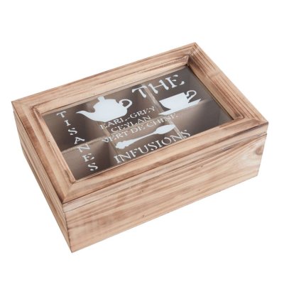 AUBRY GASPARD  Boite &agrave; Th&eacute; en Bois 6 Compartiments 24 x 16 x 9 cm