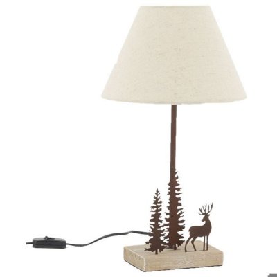 AUBRY GASPARD  - Lampe en m&eacute;tal et bois d&eacute;cor For&ecirc;t 1 cerf + 2 sapins