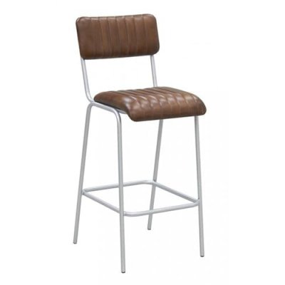 Aubry Gaspard - Tabouret de bar en cuir et m&eacute;tal Hauteur si&egrave;ge 75 cm