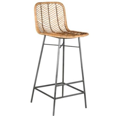 Aubry Gaspard - Tabouret de bar en m&eacute;tal et rotin