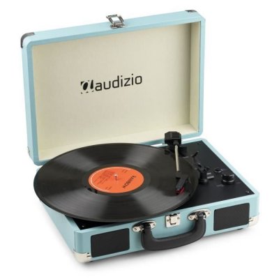  Audizio RP116BL Platine Vinyle R&eacute;tro avec Bluetooth IN & OUT, Haut-Parleurs Int&eacute;gr&eacute;s - Bleue 