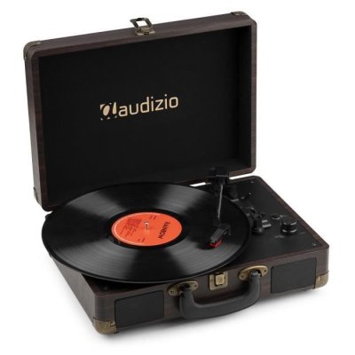 AUDIZIO  RP116DW Platine Vinyle R&eacute;tro avec Bluetooth IN & OUT, Haut-Parleurs Int&eacute;gr&eacute;s &ndash; Noyer 