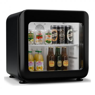 KLARSTEIN Audrey Evo R&eacute;frig&eacute;rateur &agrave; boissons 46 L Frigo design r&eacute;tro Mini bar Porte en verre Noir