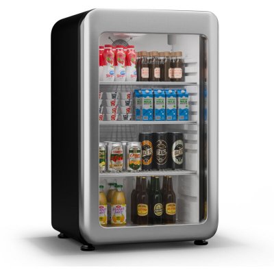 KLARSTEIN Audrey Evo R&eacute;frig&eacute;rateur &agrave; boissons Porte en verre Mini Bar Mini Frigo 93 L Design r&eacute;tro Gris