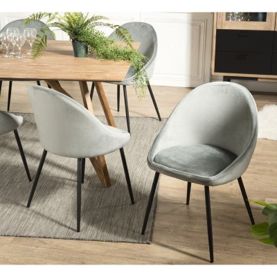 AUGUSTIN - Lot de 2 chaises velours vert jade pieds m&eacute;tal noir