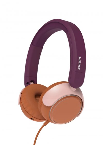 PHILIPS Auriculares  al&aacute;mbricos con micr&oacute;fono, color Naranja/P&uacute;rpura/Rosa