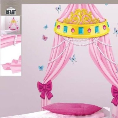 GENERIQUE Autocollant mural lit de princesse en trompe l'oeil 113x155cm