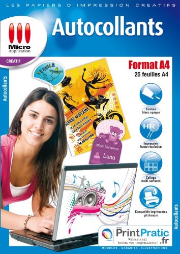 MICRO APPLICATION Autocollants Format A4 - 25 feuilles A4 blanches mates